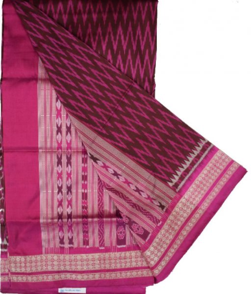 Maroon &amp; Pink Haf-Half Ikat Silk Saree